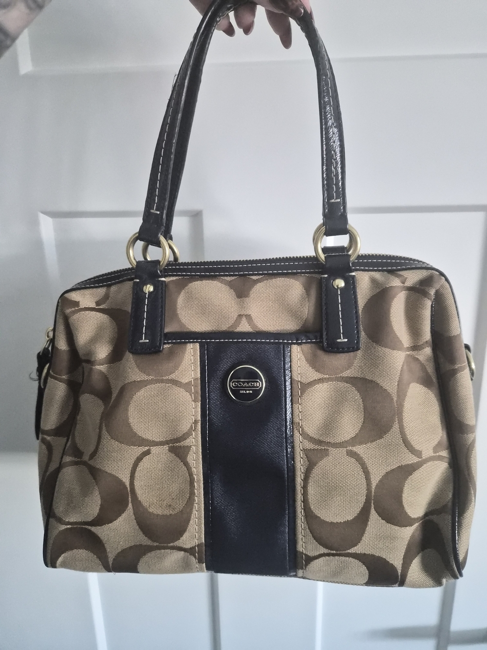 Coach Heritage Signature Canvas Satchel in Tan/Brown